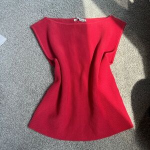 Red Ribbed Knit Top Size L Abercrombie and Fitch